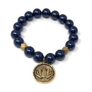 UtterlyAccessorized Jewelry - Navy Blue Swarovski Pearl Lotus Charm Bracelet UtterlyAccessorized Jewelry - Navy Blue Swarovski Pearl Lotus Charm Bracelet